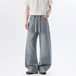 ZMGEEN美式复古牛仔裤男夏季2026新款潮牌宽松直筒薄款浅色长裤子