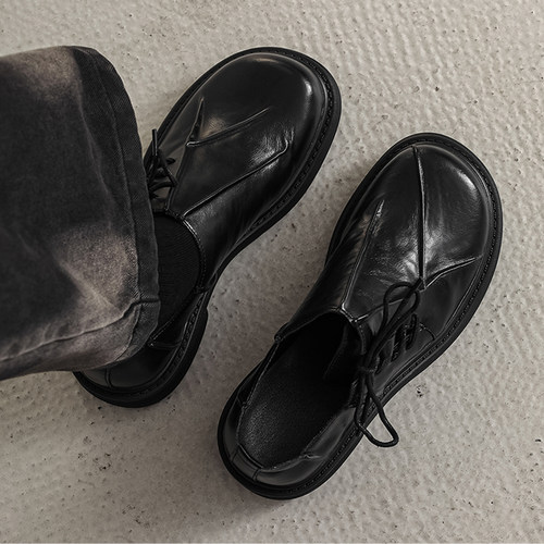 高级感鞋子褶皱厚底德比鞋