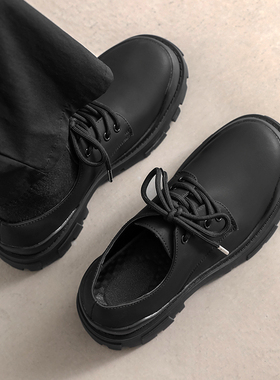 男士皮鞋2025新款冬季马丁靴低帮复古厚底工装鞋黑色休闲大头鞋子