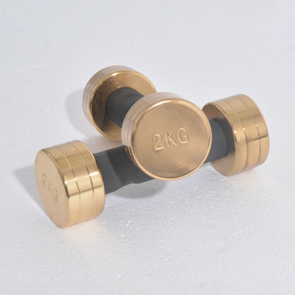 恒达2KG4KG金色哑铃女士家用健身器材一对泡棉手柄固定哑铃套装