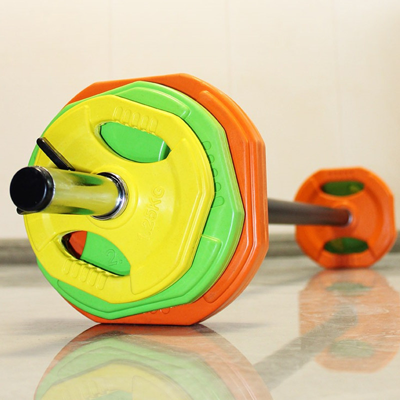 健身杠铃女士家用儿童跳操男举重器材深蹲铸铁包胶莱美哑铃片杠杆