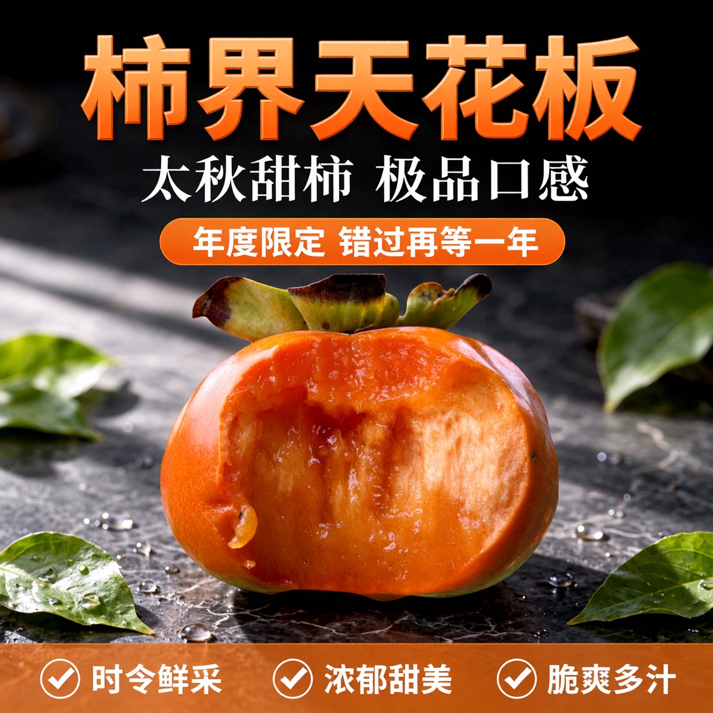 太秋脆柿水果！柿子二级（有大片黑斑纹）甜柿精选甜柿大秋田日本