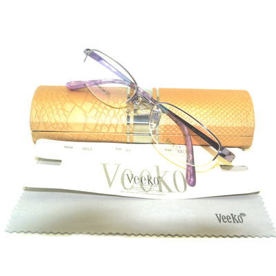 近视眼镜框女款紫色半框纯钛眼镜