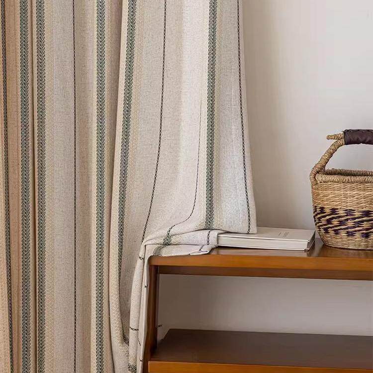 法式奶油风亚麻窗帘半遮光简约中式客厅茶室书房民宿风透光不透人