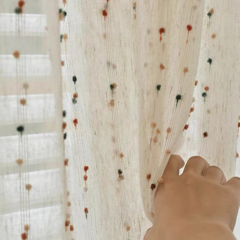 马卡龙复古彩虹糖果窗纱纱帘中古法式亚麻小点点可爱儿童房卧室纱