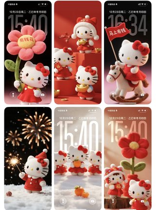 70张hello Kitty新年壁纸手机高清屏保新岁喜庆小猫IOS26景深动态