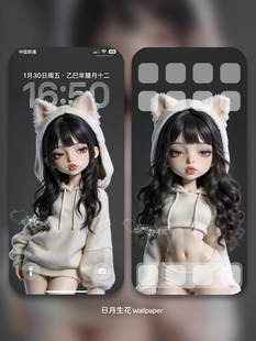 艾琳3Dbjd娃娃壁纸仿真人偶可爱嘟嘟猫耳女孩手机屏保4K超清原创