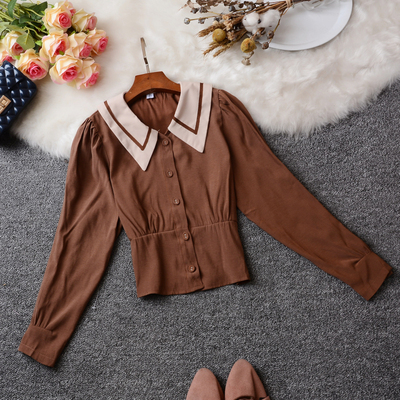 短款翻领衬衫学院泡泡袖