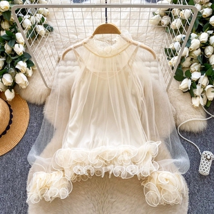 外搭荷叶网纱罩衫 高级感薄款 吊带背心潮 上衣女早春新款 仙女法式