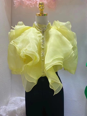 宽松韩版排扣短袖欧根纱