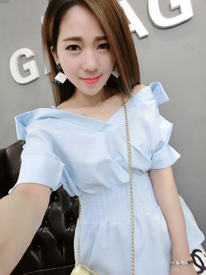 2020夏季短袖韩版纯白显瘦泡泡袖吊带露肩娃娃衫女上衣一字领衬衣|msdalam kategori Butik wanita / wanita, shirt - dari Buy2taobao.com untuk memberikan perkhidmatan ejen Taobao profesional membeli