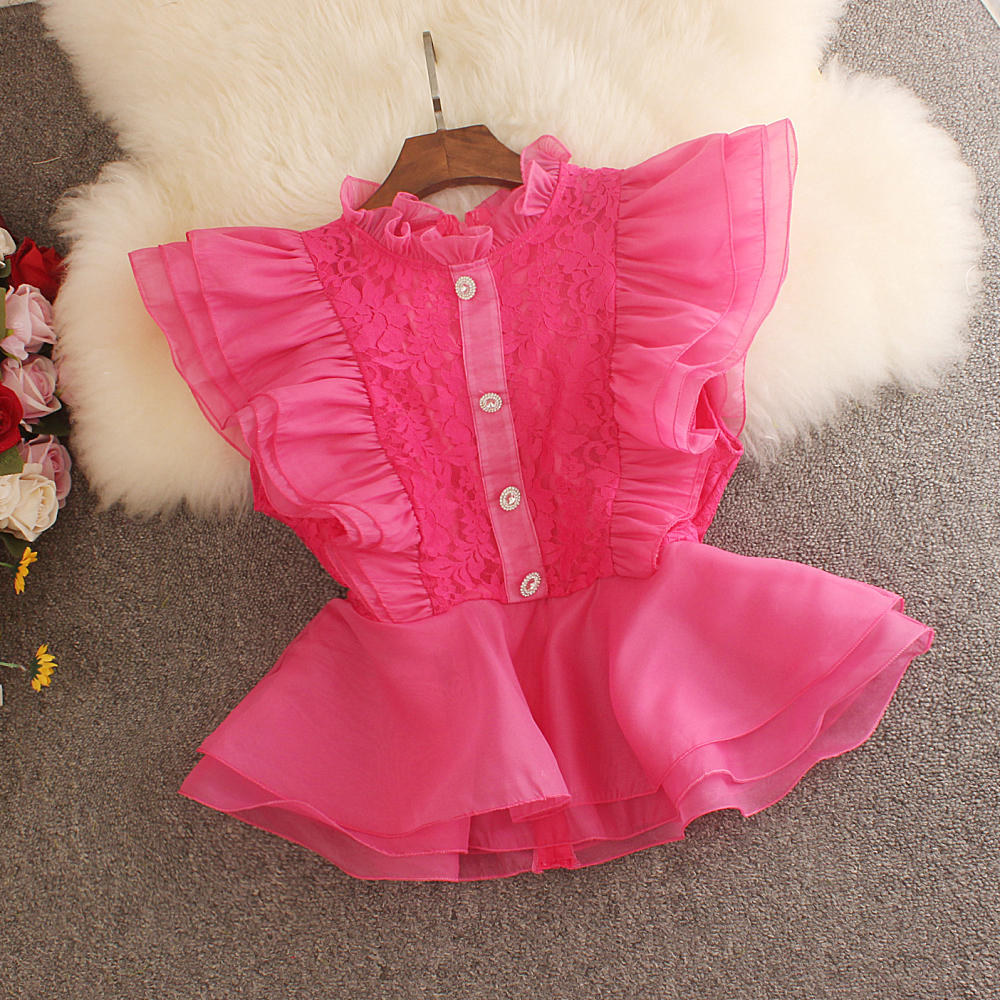 夏季新款宫廷风衬衫女法式立领飞飞袖收腰短款荷叶边蕾丝衬衫上衣