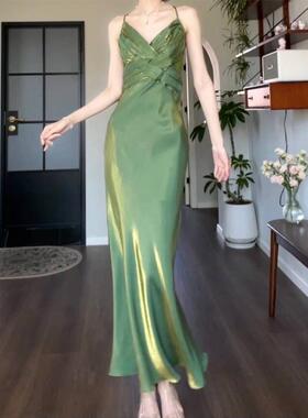 Goodob显瘦新款小姐赎罪绿吊带晚礼服不规则修身鱼尾裙年会连衣裙