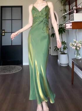 Goodob显瘦新款小姐赎罪绿吊带晚礼服不规则修身鱼尾裙年会连衣裙