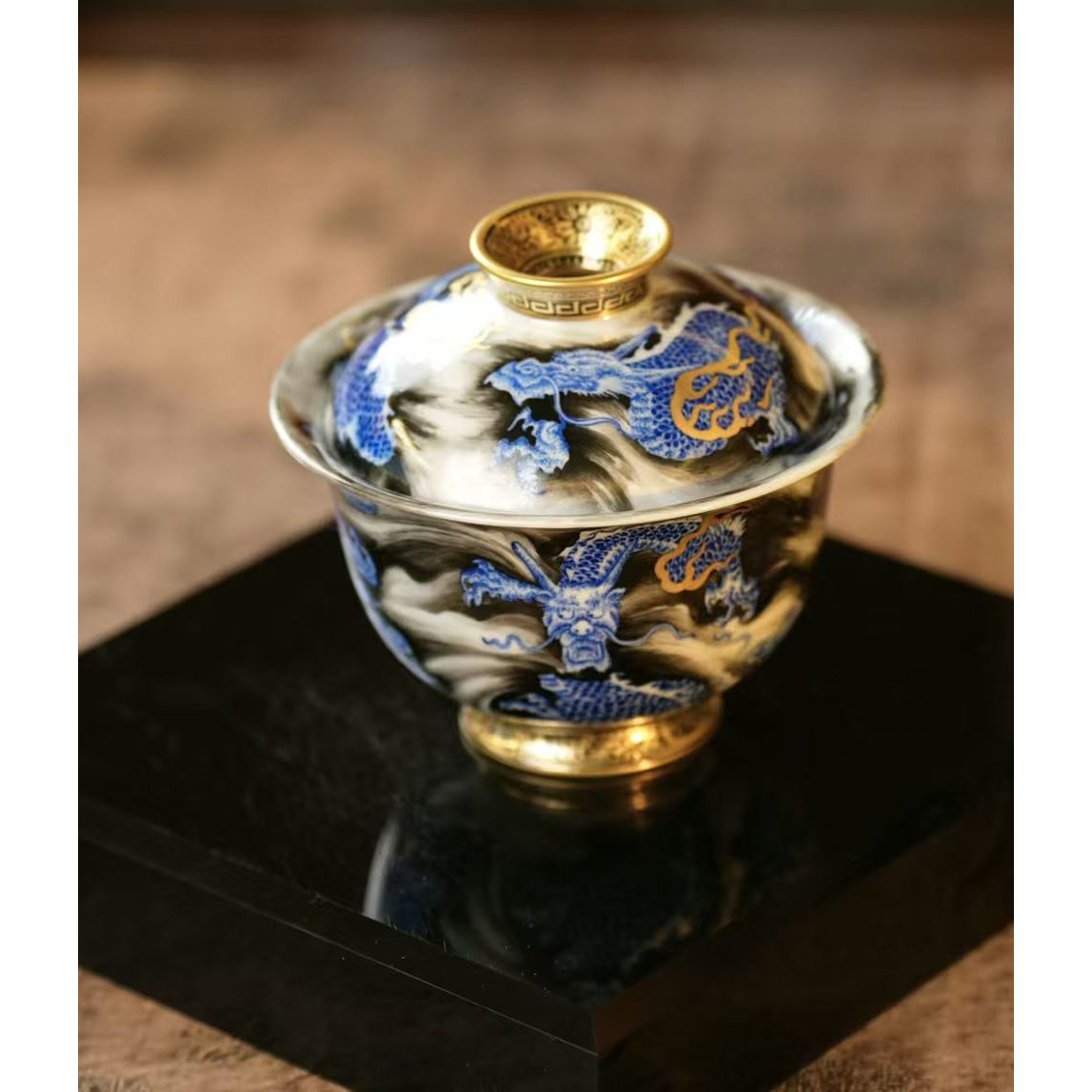 麟波阁丨景德镇手绘茶具青花九龙至尊盖碗,餐饮具,盖碗,淘宝优惠券,粉丝福利购,淘宝优惠卷