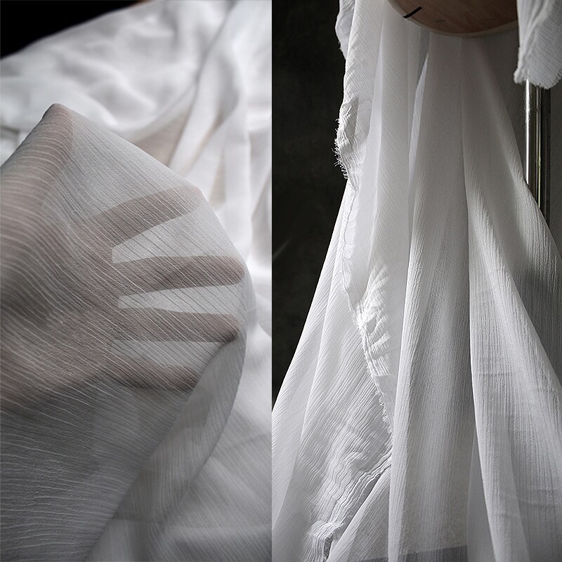 白色枫叶皱 软弹褶皱内衬面料 透明薄款纱裙玩偶娃衣野餐背景布料