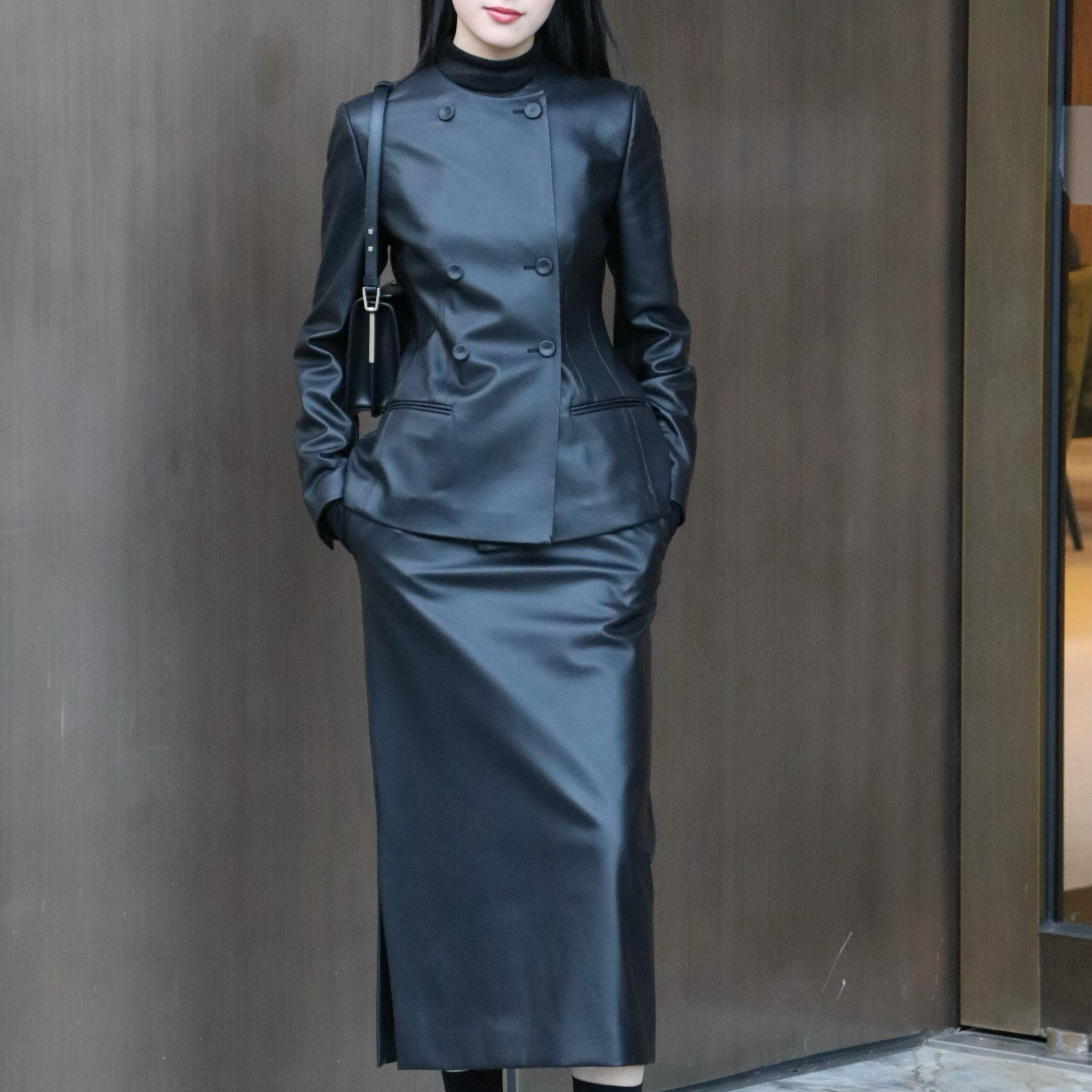 2026新款女装 安迪皮衣 美到炸 修身显瘦外套半裙两件套装气质女