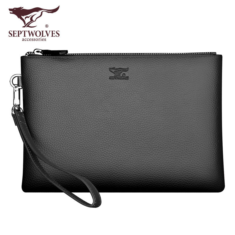 七匹狼手包男头层牛皮手拿包商务潮手抓包男新款软皮大容量信封包