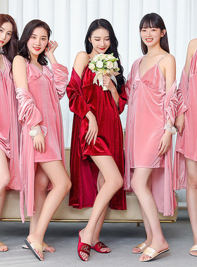 婚礼晨袍女金丝绒高级感法式睡袍