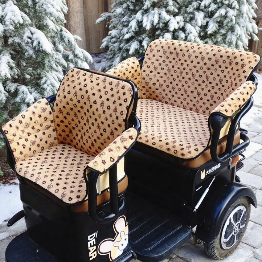 电动三轮车冬季保暖坐垫套印花兔毛一体全包围防风抗寒防测漏围挡