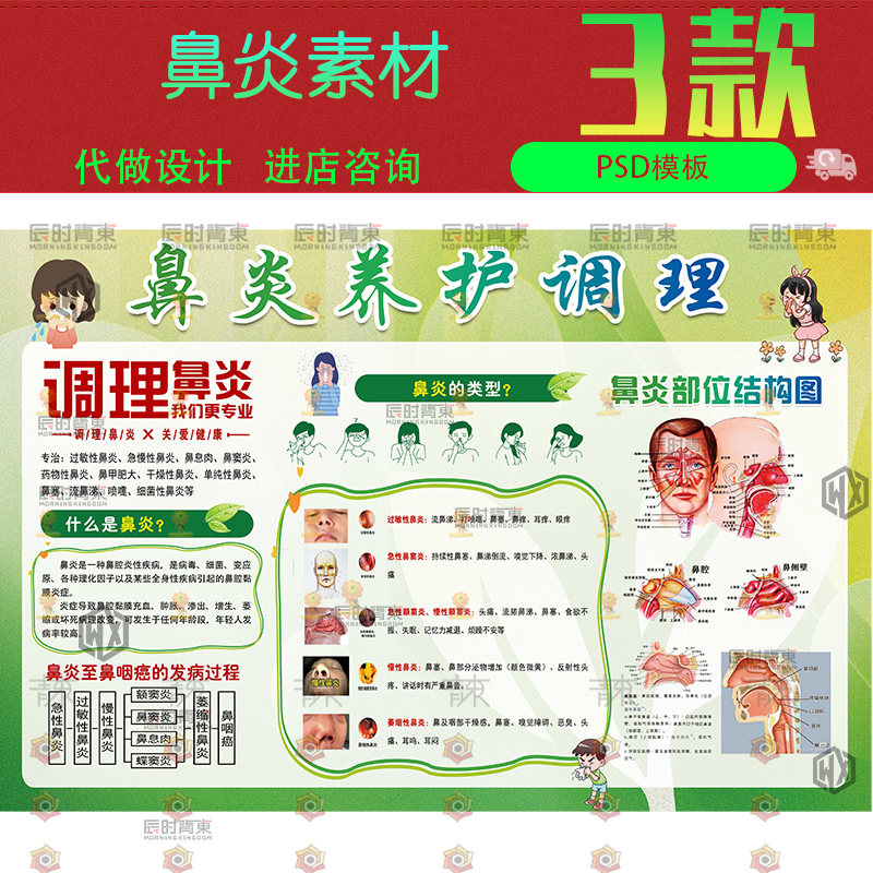鼻炎堂鼻炎馆演变架构图部位结构图鼻炎养护调理海报psd设计素材