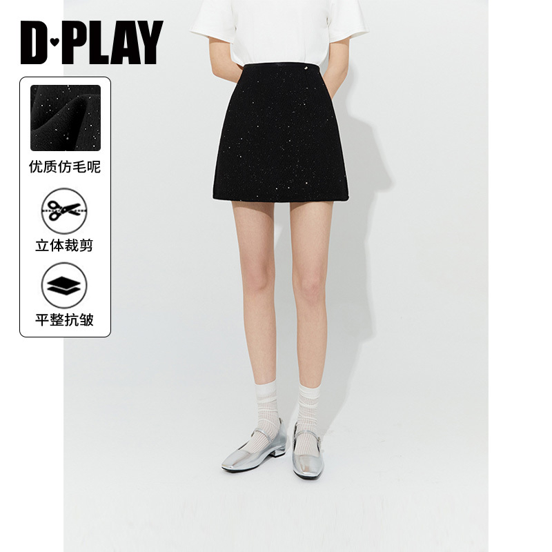 DPLAY【惠品】2025年秋季新款黑色半身裙女短裙a字裙短款小黑裙