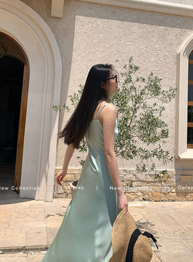 DPLAY【高光缪斯系列】2025年夏季新款绿色连衣裙女复古吊带裙子