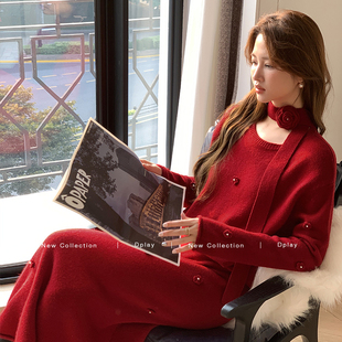 2025秋冬新款 半身裙套装 女装 羊毛针织衫 法式 DPLAY红色毛衣套装