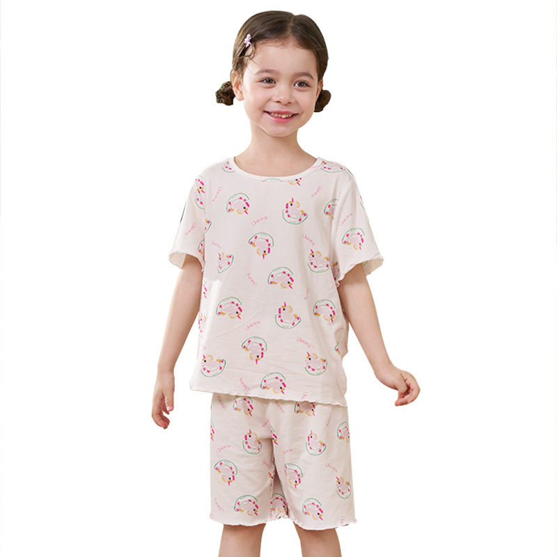 安旦夏季女童家居服套装竹棉薄款透气短袖短裤宝宝睡衣可外穿