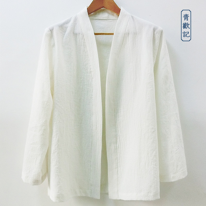 原创中国风夏季亚麻汉服外套男薄款大码披风简约宽松透气开衫道服