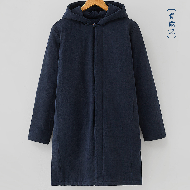 原创中国风男士棉袍大衣连帽棉袄