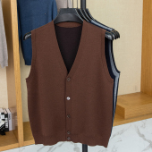 16针空气层双面男士 V领单排扣上衣坎肩 精纺纯羊毛针织马甲开衫