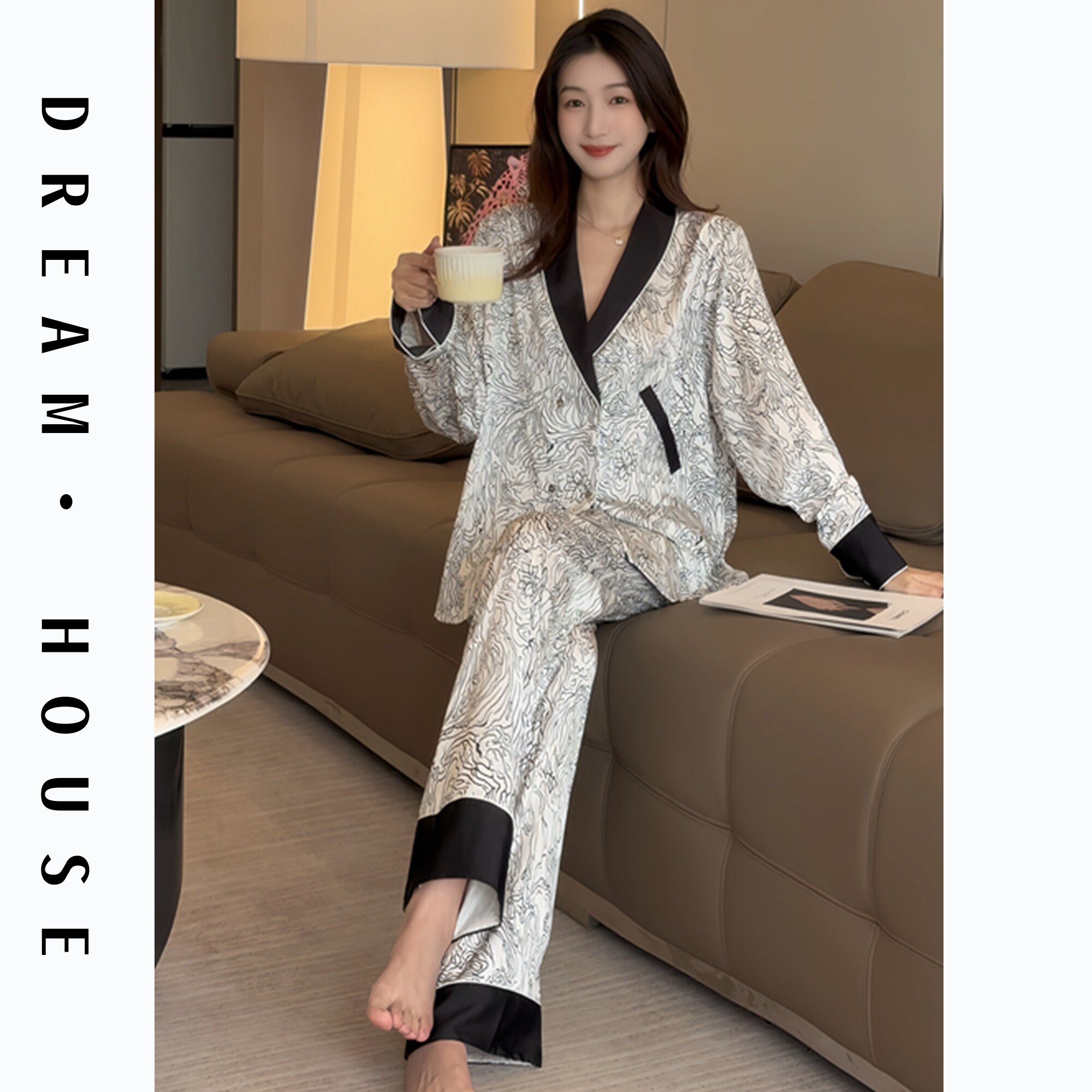 冰丝睡衣女款2026春新款长袖薄款高级感轻奢风绝美缎面家居服套装