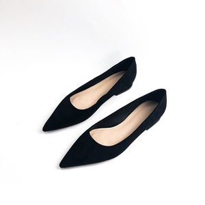 黑色职业平底鞋女春软底2023年新款百搭尖头绒面浅口尖头工作单鞋