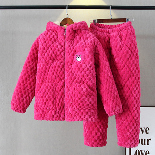 珊瑚绒金龟绒女装 夹棉连帽女士睡衣套装 家居服厚 加绒加厚款 秋冬季