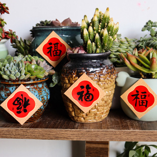 福至绿植花卉多肉花盆福贴花瓶贴新年花店装饰小福字贴纸春节过年
