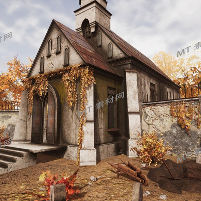 UE5虚幻5次世代欧式中世纪教堂废墟教堂游戏场景环境Cemetery