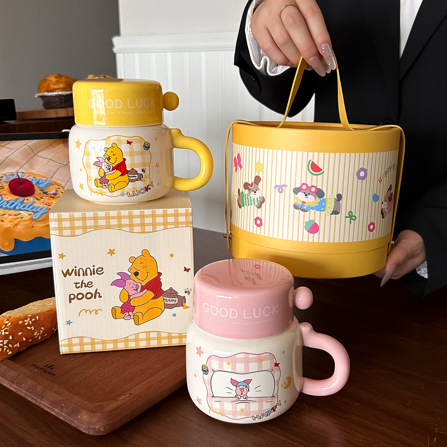 正版迪士尼维尼熊陶瓷杯高颜值办公室马克杯可爱儿童早餐牛奶杯子