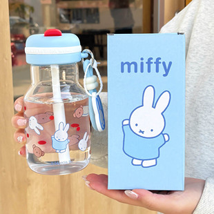 米菲兔玻璃杯女生高颜值夏季水杯2026新款可爱儿童吸管杯上学专用