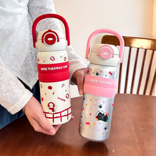 女生高颜值保温杯2025新款初高中生双饮吸管杯子上学专用随行水杯