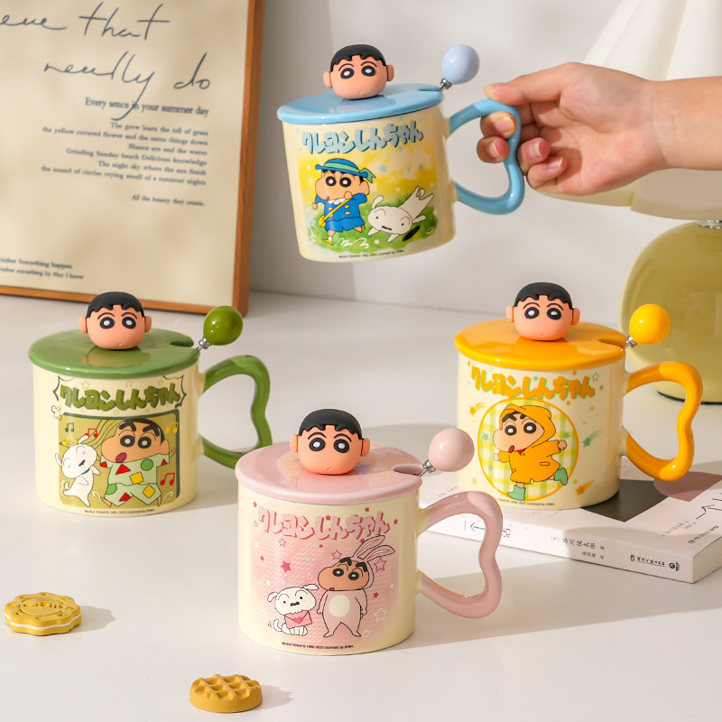 蜡笔小新陶瓷水杯女2025新款高颜值马克杯可爱带盖勺办公室咖啡杯,餐饮具,马克杯,淘宝优惠券,粉丝福利购,淘宝优惠卷