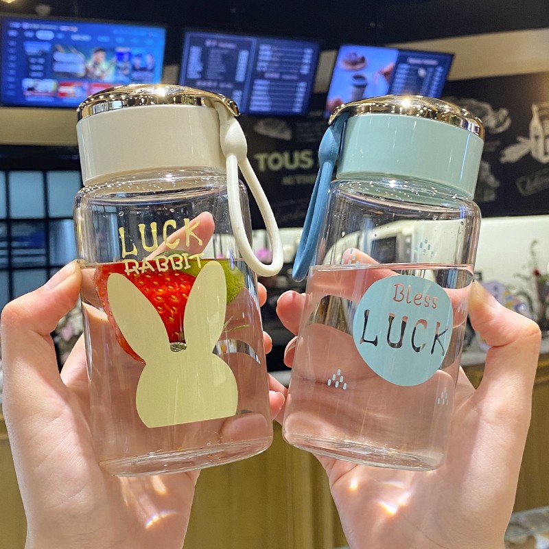 韩版清新ins玻璃杯透明花茶喝水杯男女学生小巧便携随手杯带提绳,餐饮具,玻璃杯,淘宝优惠券,粉丝福利购,淘宝优惠卷