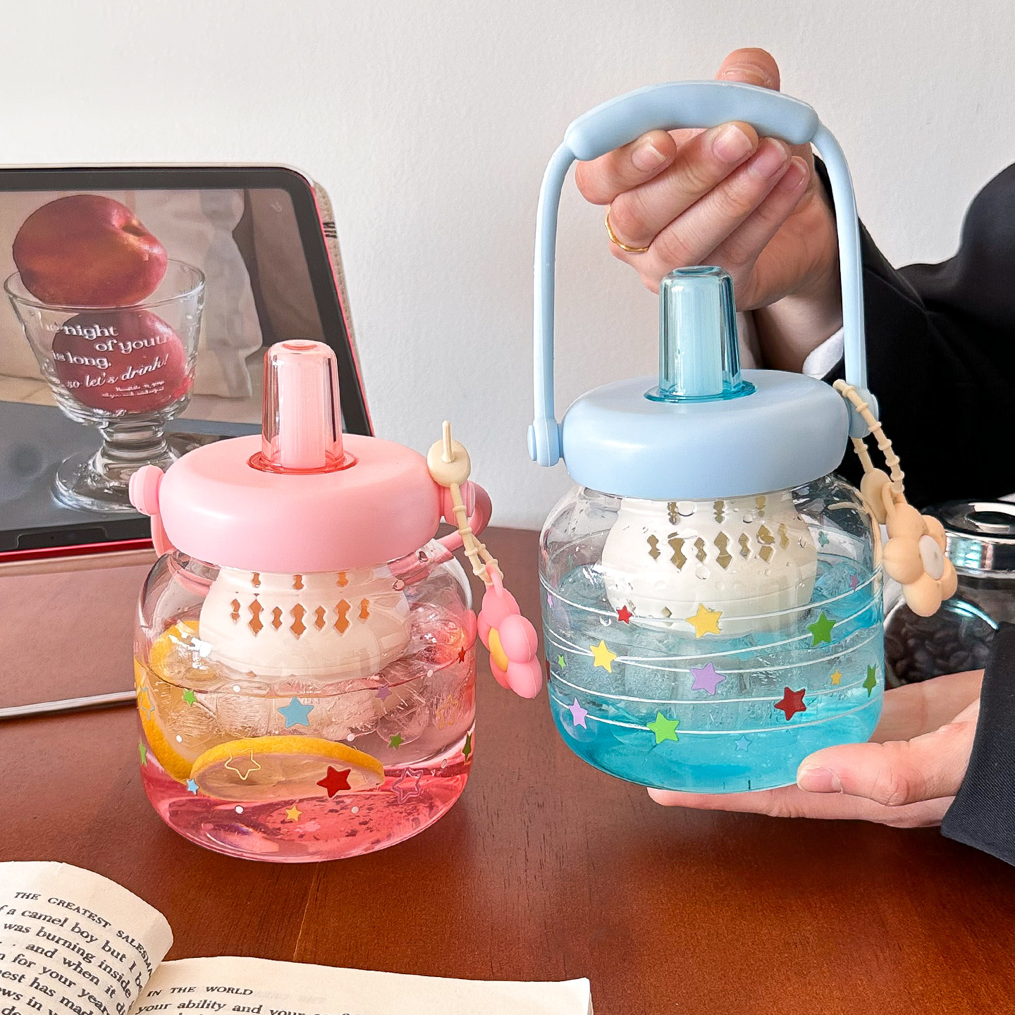 大肚玻璃杯女生高颜值吸管杯夏季茶水分离花茶杯办公室桌面吨吨杯,餐饮具,玻璃杯,淘宝优惠券,粉丝福利购,淘宝优惠卷