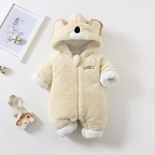 婴儿秋冬装衣服宝宝棉服连体衣套装可爱新生儿加绒加厚外出服抱衣