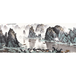 白雪石千峰竞秀万木争春 桂林山水国画高清中式装饰古画画芯