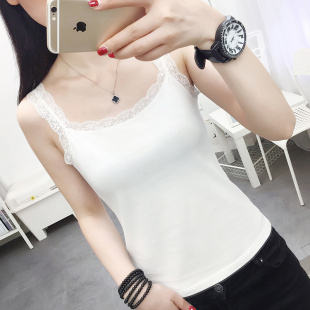 上衣潮 白色纯棉女士无袖 蕾丝吊带背心女内搭打底衫 2025年春夏新款