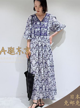 大A逛东京ne quittez pas日本代购 纯棉印花长袖连衣裙3色