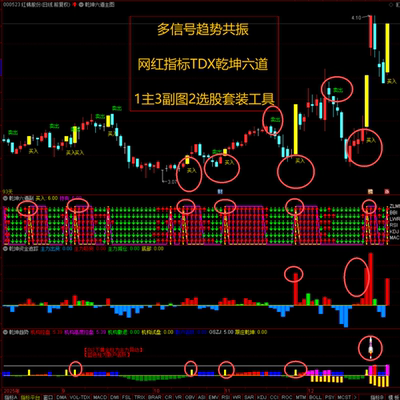 多信号趋势共振 网红指标TDX乾坤六道1主3副图2选股套装工具