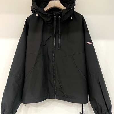 2025春秋季hh99休闲宽松连帽双拉链袖字母百搭冲锋衣外套女现货