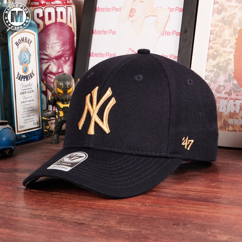 47brand棒球帽女秋季硬顶金标ny鸭舌帽经典洋基队弯檐帽子男潮ins